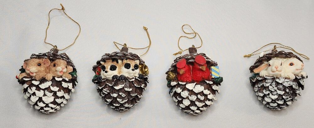 Cottagecore Woodland Pinecone Ornament Set – Set of 4